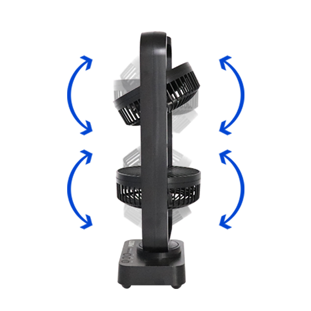 USB 충전식 듀얼팬 선풍기 CM-005TW 블랙 【 360도 회전 】